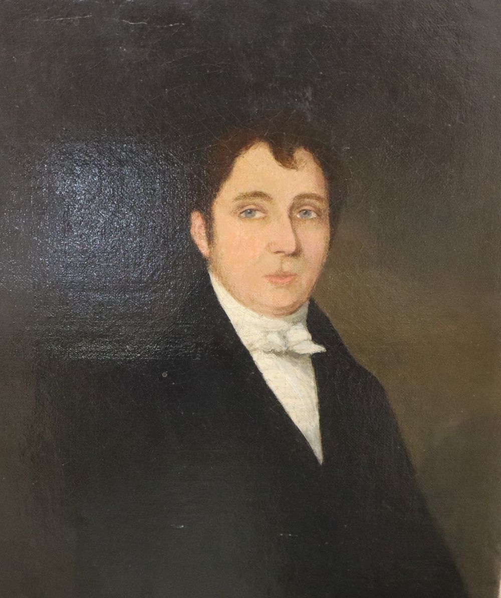 19th century English School, oil on canvas, Portrait of a gentleman, 28 x 22.5cm, unframed